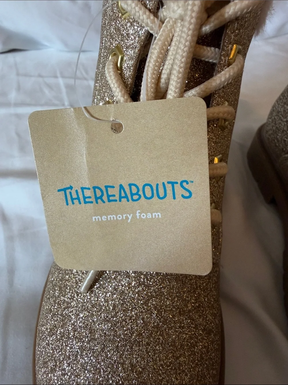 Thereabouts Gold Glitter Lace-Up Kids Winter Boots with Faux-Fur size 11